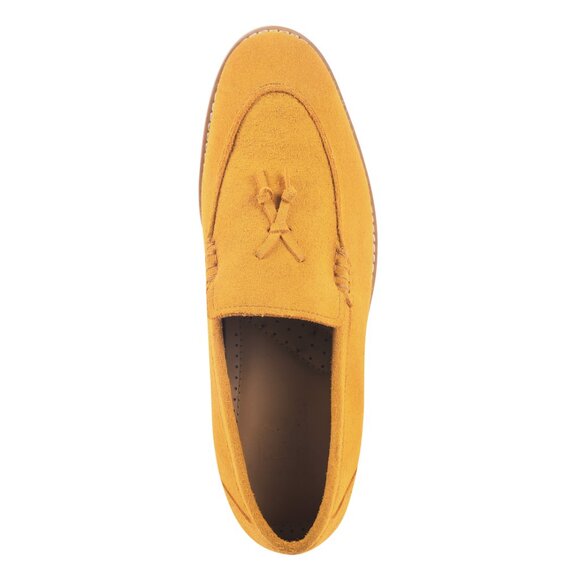 LIBERTYZENO Mens Genuine Mustard Suede Leather Loafer Tassel Slip-On Tuxedo Shoe